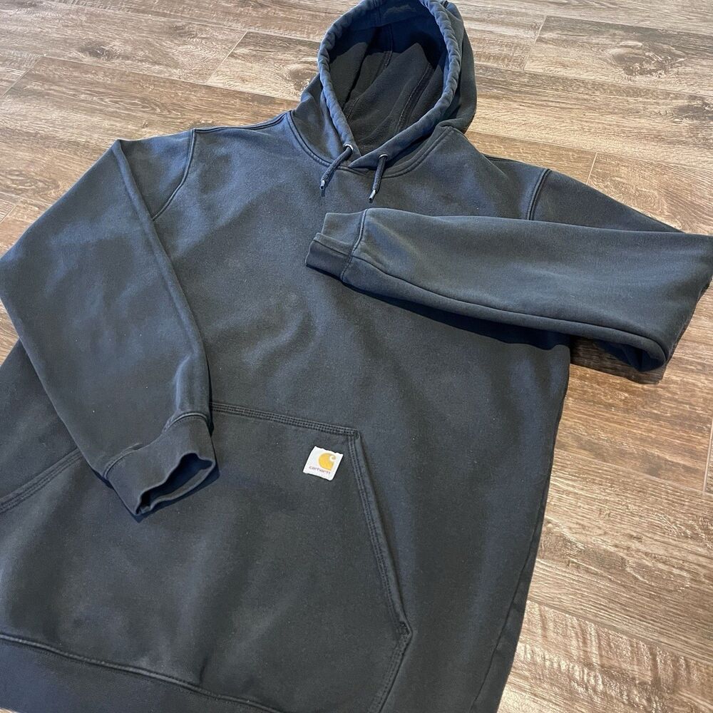 Carhartt Hoodie Sweatshirt Mens LT Large Tall Loose Fit Black Workwear Pullover